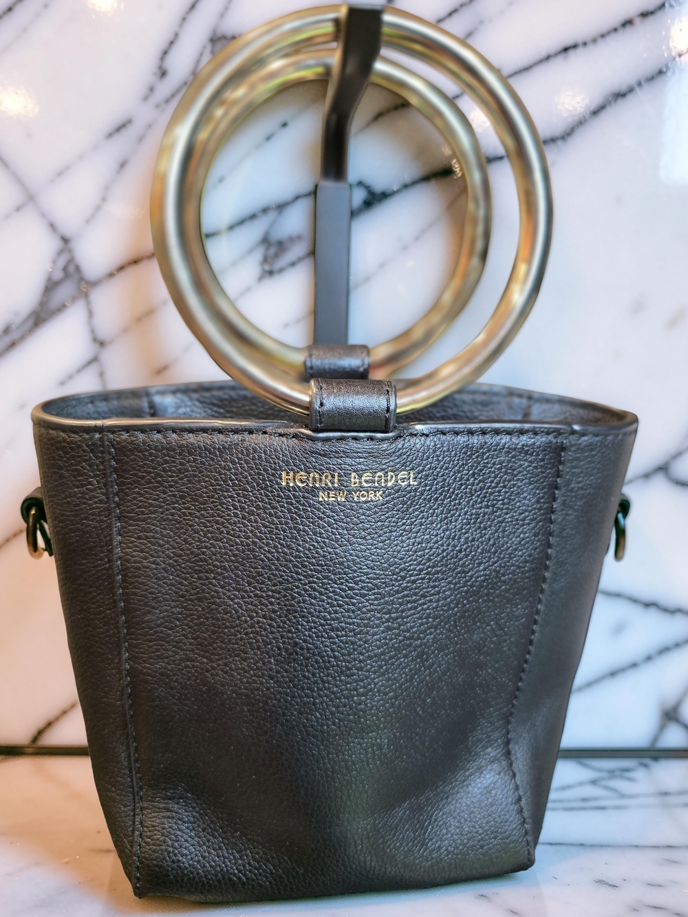 Henri Bendel Leather Marquis Micro Ring Tote Bag Crossbody EUC